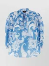 Etro Loose-fit Cotton Shirt With V-neck And Floral Pattern In Blue
