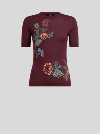 ETRO , WOOL-BLEND JACQUARD SWEATER, WOMAN, BURGUNDY, SIZE 44