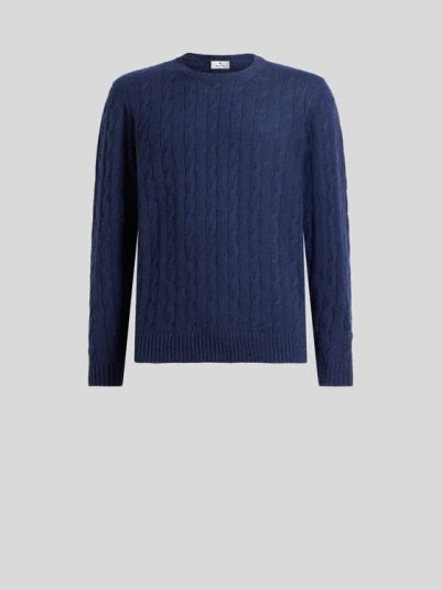 Etro Pullover Aus Kaschmir Mit Zopfmuster In Navyblau
