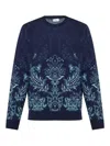 Etro Floral Jacquard Wool Sweater In Blue