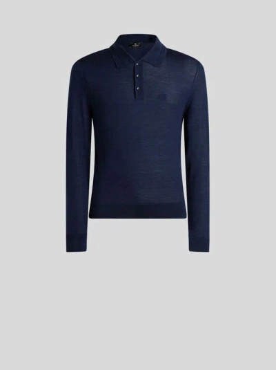 Etro , Pullover Im Polostil Aus Wolle Und Seide, Herren, Blau, Grösse Xs In Blue