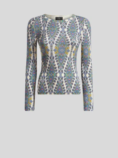 ETRO , SILK-BLEND MEDALLION AND PAISLEY SWEATER, WOMAN, WHITE, SIZE 46