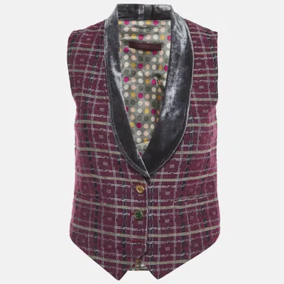 Pre-owned Etro Purple Checks Tweed And Velvet Collar Vest S
