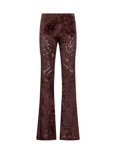 Etro Purple Flared Flat Front Pants In Brown