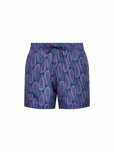 Etro Men Purple Floral Paisley-printed Swim Shorts In Blue