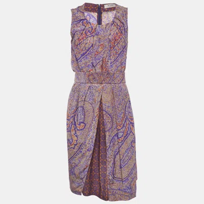 Pre-owned Etro Purple Floral Print Silk Sleeveless Mini Dress M