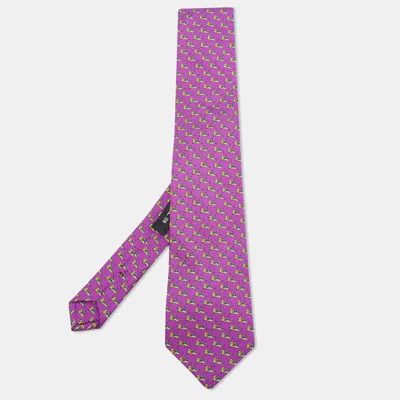 Pre-owned Etro Purple Logo Print Silk Tie