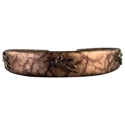 Pre-owned Etro Purple Metallic Crackled Leather Hats