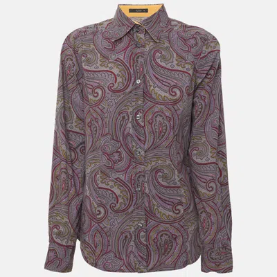 Pre-owned Etro Purple Paisley Print Stretch Cotton Long Sleeve Shirt M