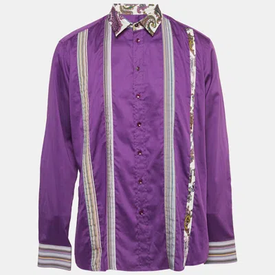 Pre-owned Etro Purple Paisley Printed Cotton Shirt Xl