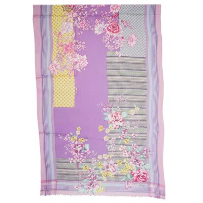 Pre-owned Etro Purple Pink Floral & Plaid Cashmere Oblong Scarf Shawl