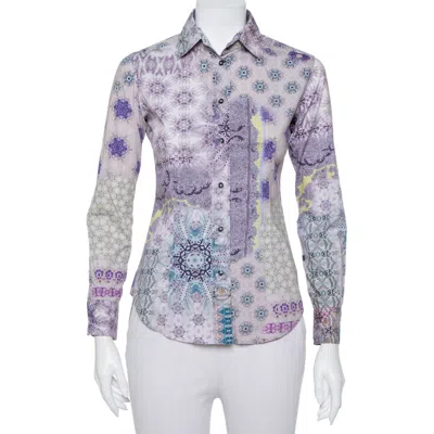 Pre-owned Etro Purple Printed Cotton Button Front Fitted Shirt S