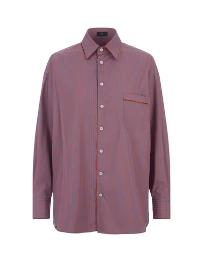 Etro Purple Striped Over Shirt With Contrast Piping