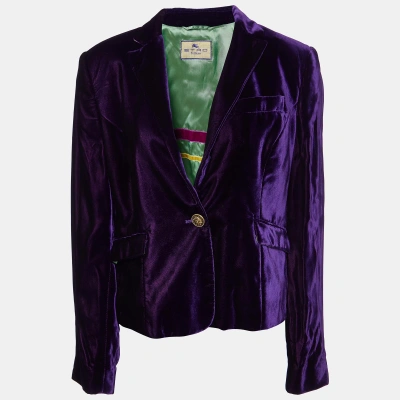 Pre-owned Etro Purple Velvet Button Front Blazer M