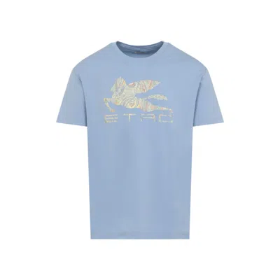 Etro Purple Wisteria Cotton T-shirt With Multicolor Logo In Blue