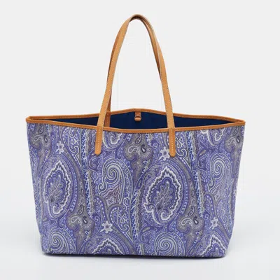 Pre-owned Etro Purple/beige Paisley Print Coated Canvas And Leather Tote