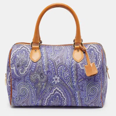 Pre-owned Etro Purple/brown Paisley Printed Coated Canvas And Leather Satchel