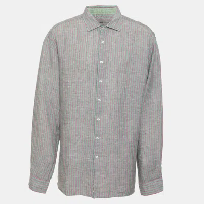 Pre-owned Etro Purple/green Stripe Linen Long Sleeve Shirt Xxl