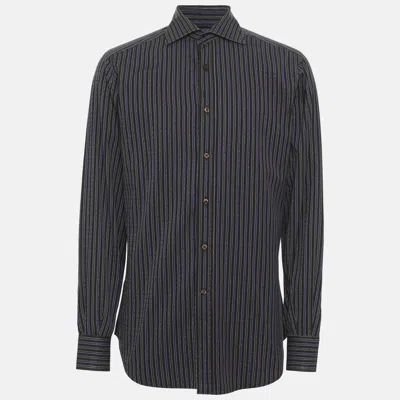 Pre-owned Etro Purple/grey Cotton Stripe Long Sleeve Shirt S