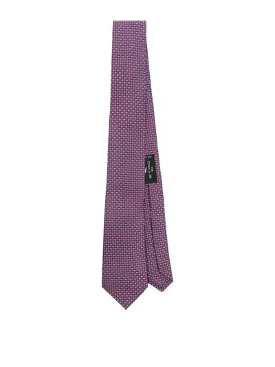 Etro Graphic-print Silk Tie In Purple