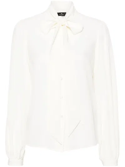 Etro Pussy-bow Silk Shirt In White