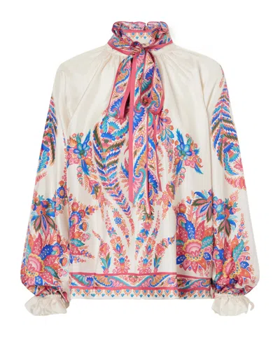 Etro Pussy-bow Paisley-print Silk Blouse In Multi