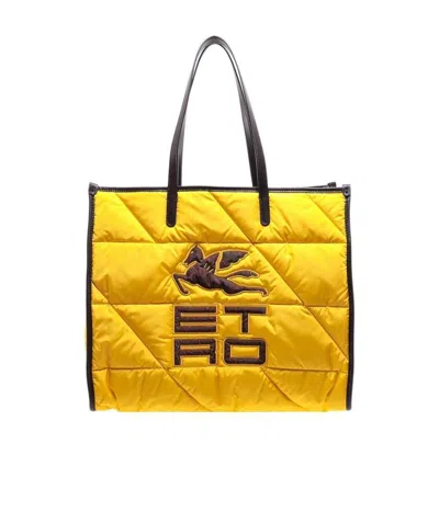 Etro Quilted Logo-appliqué Shoulder Bag In Yellow