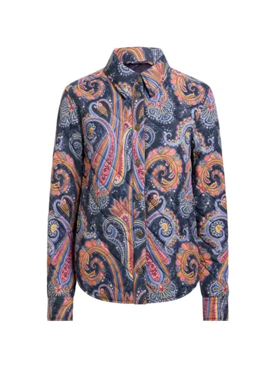 Etro Paisley Stretch Cotton Button-up Shirt In Purple