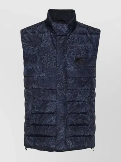 Etro Quilted Sleeveless High Neck Vest In Blue