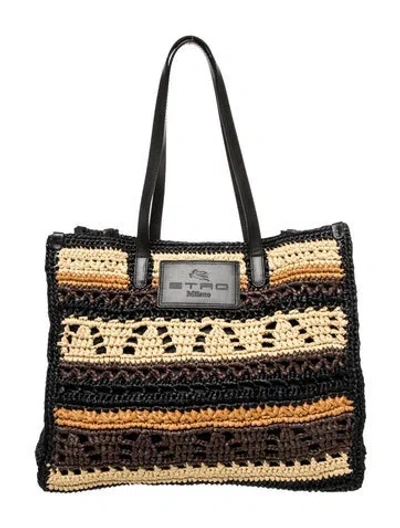 Pre-owned Etro Raffia Tote In Multi