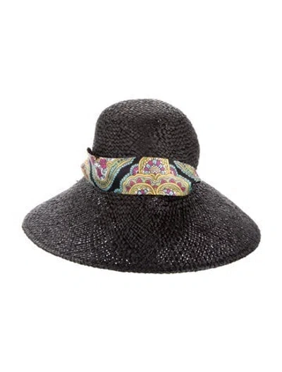 Pre-owned Etro Raffia Woven Wide Brim Sun Hat In Black