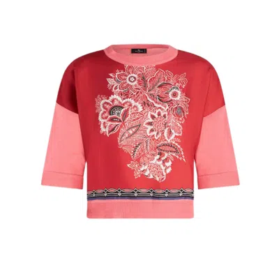 Etro Bandana Print Silk Knit Combo Sweater In Print On Red