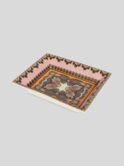 Etro , Rechteckiges Tablett Aus Porzellan Mit Paisley-foliage-motiv, Multicolor