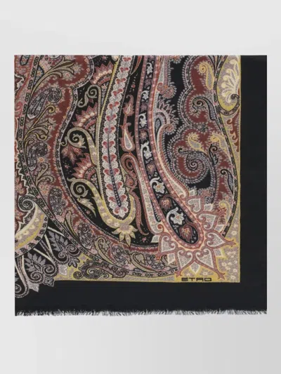 Etro Rectangular Cashmere Scarf Fantasy Paisley Fringed In Brown