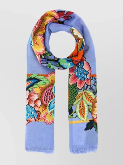 Etro Rectangular Cotton Blend Scarf With Fringed Edges In Multi