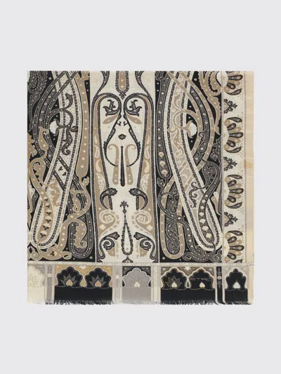 Etro Rectangular Paisley Print Wool And Silk Scarf With Fringed Edges In Multi