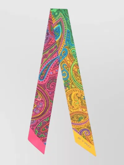 Etro Rectangular Scarf Nylon Silk Paisley Pattern In Multi