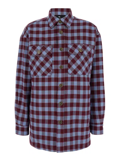 ETRO ETRO RED AND LIGHT BLUE OVERSHIRT WITH CHECK MOTIF IN COTTON