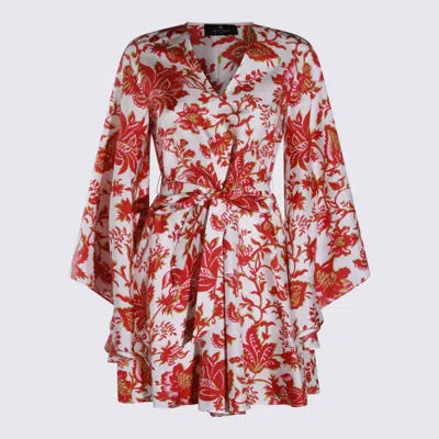 Etro Red And White Cotton Mini Dress In Multi
