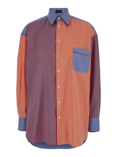 Etro Red, Blue And Orange Striped Shirt In Cotton Woman In Multicolor