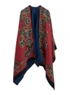 Etro Red Cape With All-over Floral Motif In Wool Blend Woman In Red