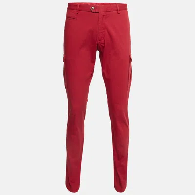 Pre-owned Etro Red Cotton Twill Slim Cargo Pants Xl
