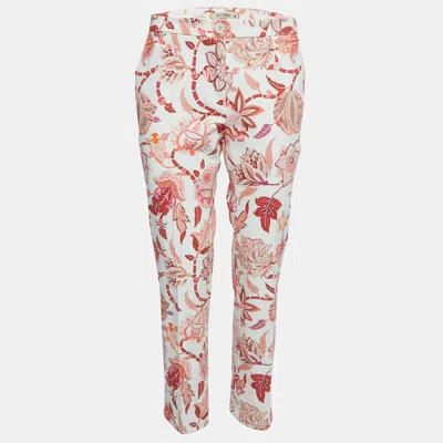Pre-owned Etro Red Floral Printed Cotton Buttoned Trousers L