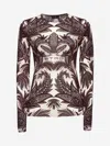Etro Red Frog Motif Flocked Tulle Top