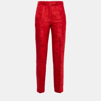 Pre-owned Etro Red Jacquard Skinny Leg Trousers M (it 42)