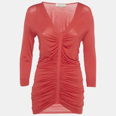 Pre-owned Etro Red Jersey Ruched Long Top L
