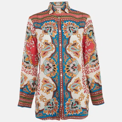 Pre-owned Etro Red Paisley Print Ramie Long Sleeve Shirt M