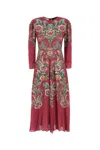 Etro Floral Embroidery Long Sleeves Midi Dress In Multi