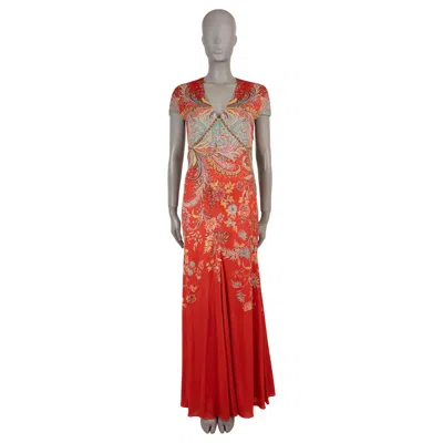 Pre-owned Etro Red Viscose 2024 Paisley Short Sleeve Gown Dress 44 L