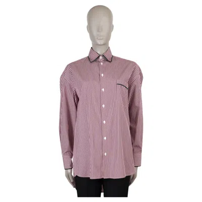 Pre-owned Etro Red White Cotton Velvet Trim Striped Pajama Shirt S